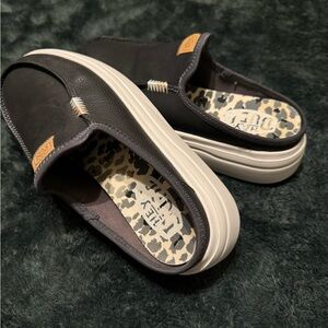 Hey Dude Black Leather Austin Lift Shoes